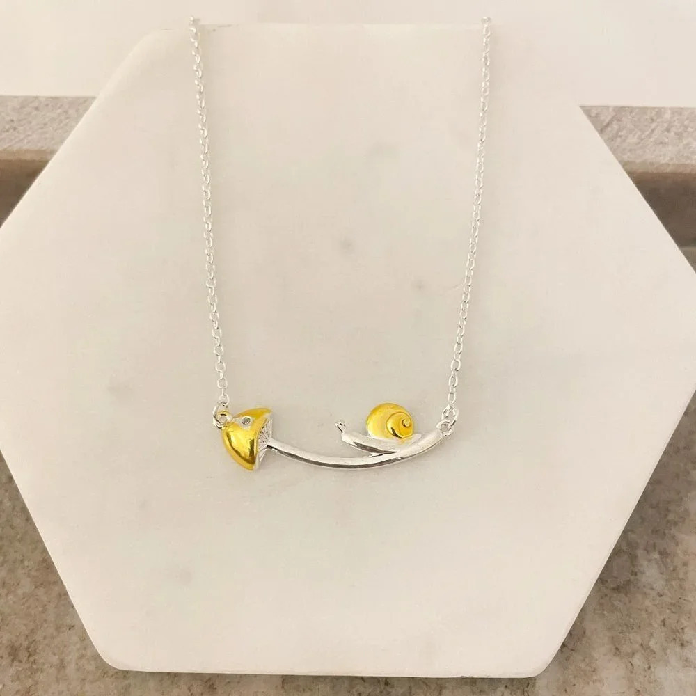 925 Sterling Silver Snail Pendant Necklace Silver & Gold Necklace